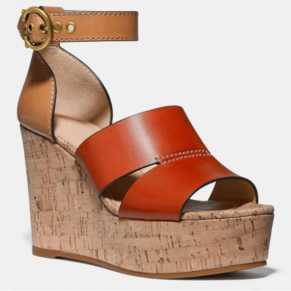 NEW! COACH Isla Colorblock Wedges, Leather & Cork, size 8.5, Brand New in Box! - Picture 15 of 16